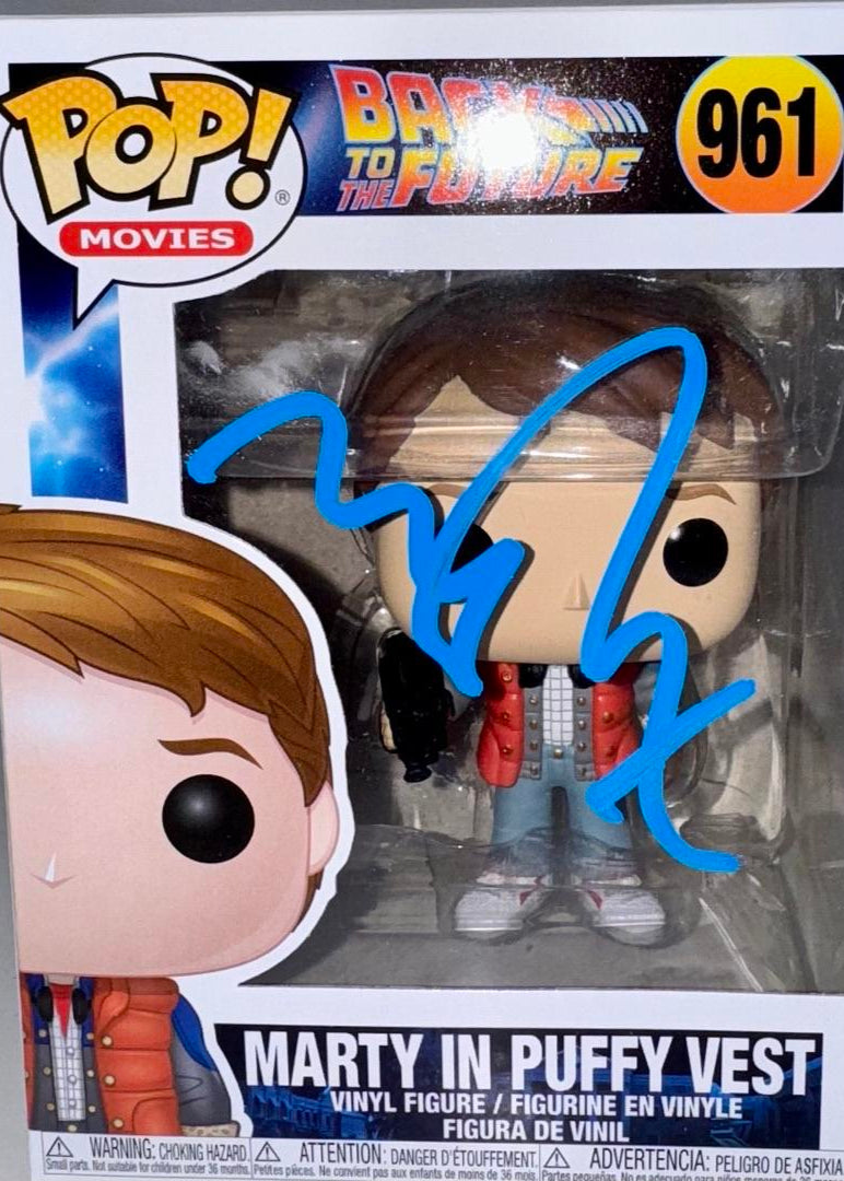 Michael J Fox Signed Funko Pop #961 Marty McFly Back To The Future - Beckett COA #1